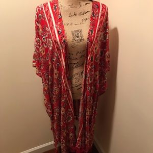 Red floral kimono with tassels